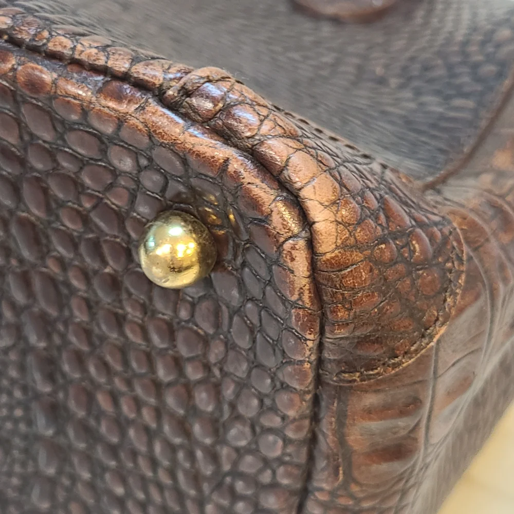 Brahmin Rich Brown Crocodile-Embossed Satchel